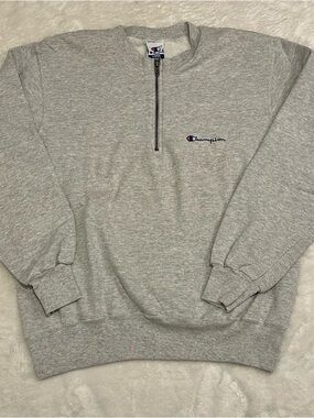 Champions 1/4- Zip Reverse Weave Fleece Light Grey Sweatshirt Size Large